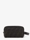 Fendi Ff Fabric Toiletry Case With Leather Handle In Black