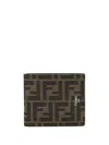 Fendi Ff Jacquard Fabric Bi-fold Wallet Accessories In Brown