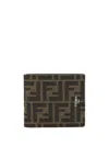 Fendi Ff Jacquard Fabric Bi-fold Wallet Accessories In Brown