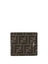 Fendi Ff Jacquard Fabric Bi-fold Wallet Accessories In Brown