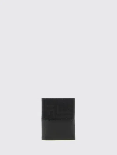 Fendi Ff Jacquard Fabric Bifold Card Holder With Snap Closure In Black