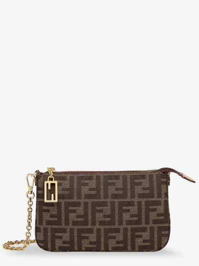 Fendi Ff Jacquard Fabric Pouch Baguette In Brown