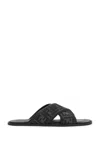 Fendi Logo-embroidered Crossover Strap Slides In Black