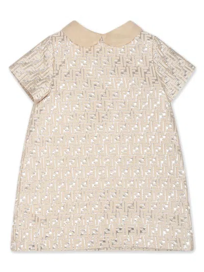 Fendi Babies' Ff-jacquard Flared Dress In Neutrals