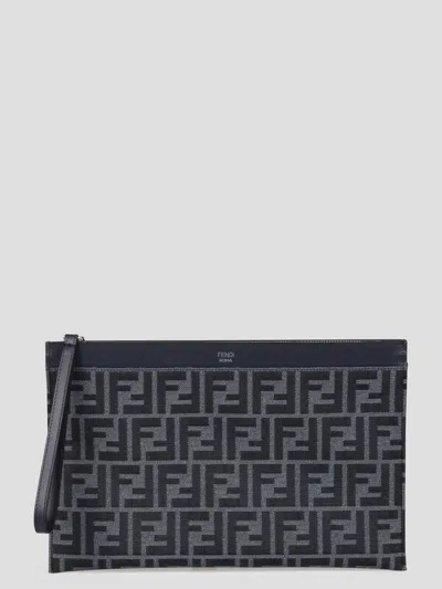 Fendi Ff Jacquard Flat Medium Pouch In Black