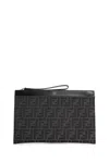 Fendi Ff Jacquard Flat Pouch Medium In Black