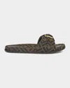 Fendi Ff Jacquard Flat Slides In Brown