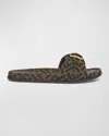 Fendi Brown Ff Jacquard Slides In F0r7v Tabacco Nero