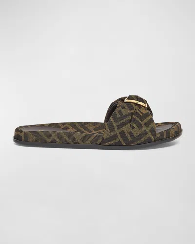 FENDI FF JACQUARD FLAT SLIDES