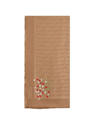 Fendi Ff Jacquard Floral-embroidered Shawl In Pattern
