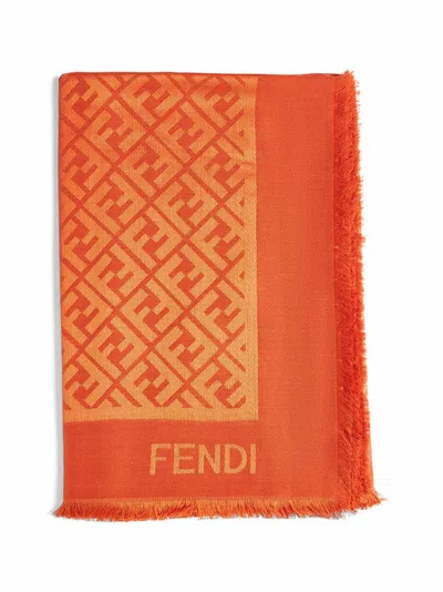 Fendi Orange Wool And Silk Ff Shawl