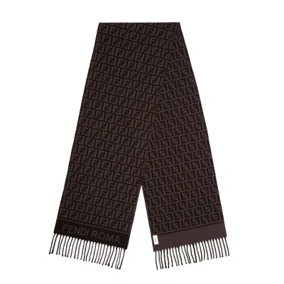 Fendi Ff Jacquard Fringed Scarf In Black