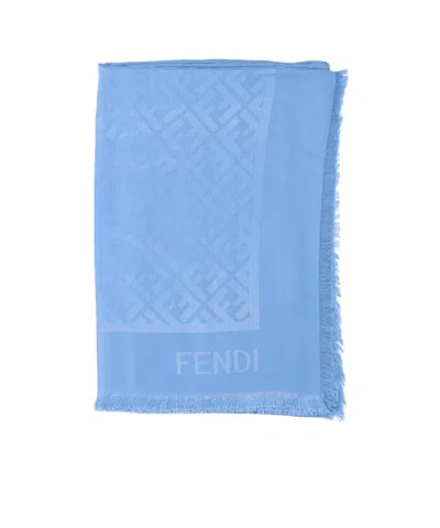 Fendi Ff-jacquard Fringed Scarf In Blue
