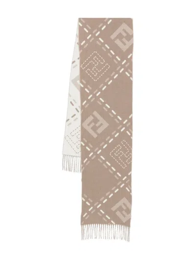 Fendi Ff-jacquard Fringed Scarf In Brown