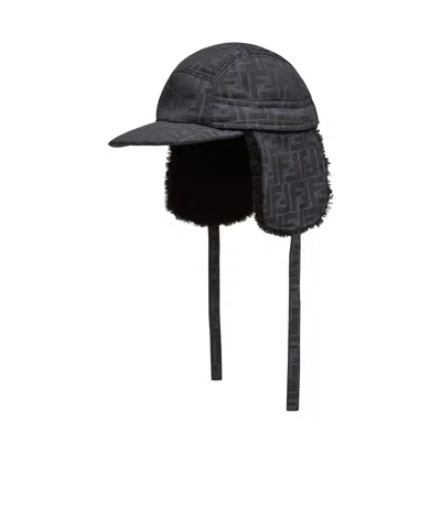 Fendi Ff Jacquard Hat In Black