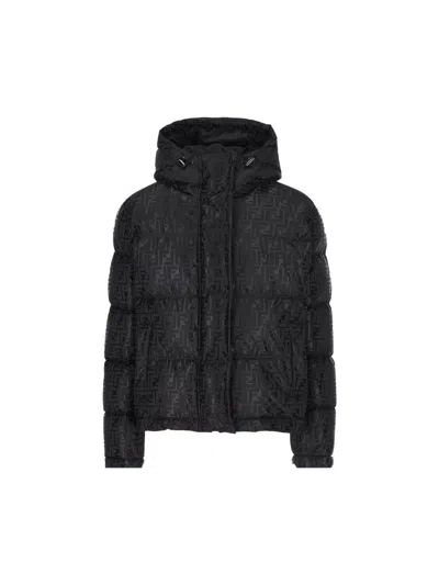 FENDI FENDI FF JACQUARD HOODED DOWN JACKET