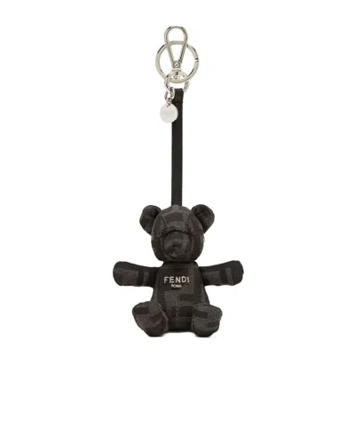 Fendi Ff Jacquard Key Ring In Black