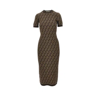 Fendi Ff Jacquard Knit Midi Dress In Multi