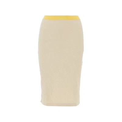 Fendi Ff Jacquard Knit Midi Skirt In Neutral