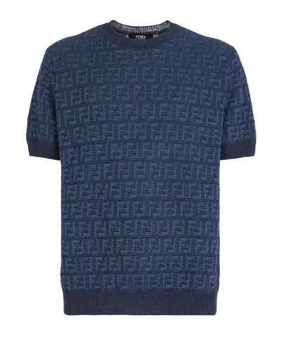 Fendi Ff-jacquard Knitted Jumper In Blue
