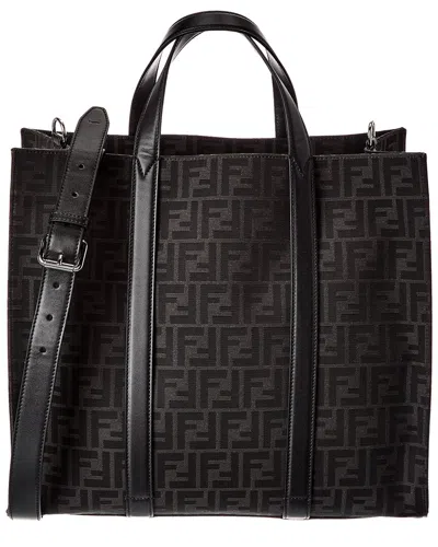 Fendi Ff Jacquard Leather-trim Tote In Multi
