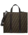 Fendi Ff Jacquard Leather-trim Tote In Brown