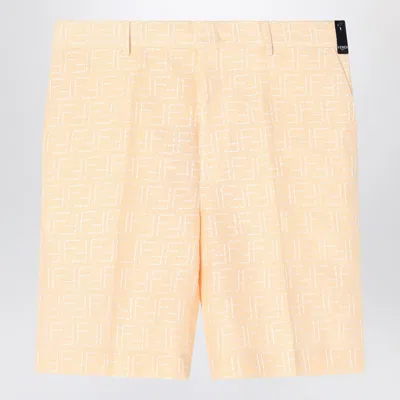 Fendi Ff Jacquard Light Yellow Linen Bermuda Shorts