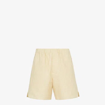Fendi Ff Jacquard Light Yellow Linen Bermuda Shorts In Neutral