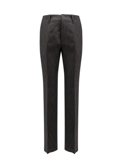 Fendi Ff Jacquard Linen Trouser In Black
