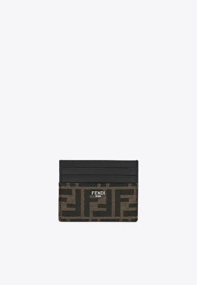 Fendi Ff Jacquard Logo Cardholder In Brown