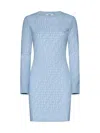 FENDI FF JACQUARD LONG SLEEVED CREWNECK DRESS