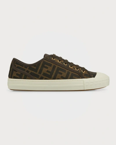 Fendi Ff Jacquard Low-top Sneakers In Teal