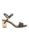 Fendi Women Delfina Ff Brown Jacquard Sandals In Black