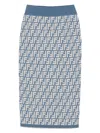 Fendi High-waisted Knit Knee-length Skirt With All-over Pattern In Blue