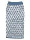 Fendi High-waisted Knit Knee-length Skirt With All-over Pattern In Blue
