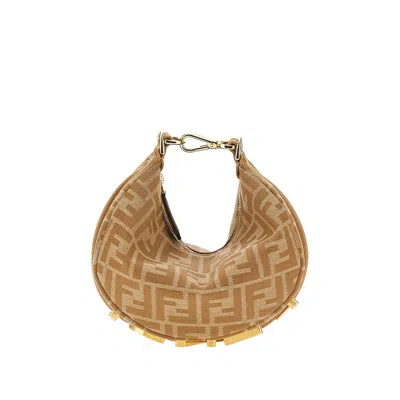 Fendi Ff Jacquard Mini 'graphy' Bag In Sand