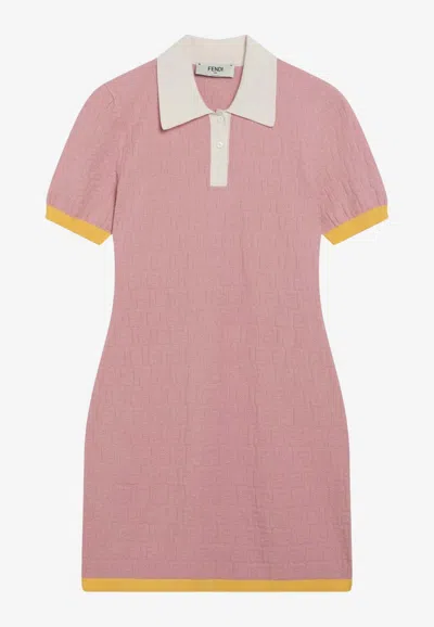 Fendi Ff Jacquard Mini Polo Dress In Pink