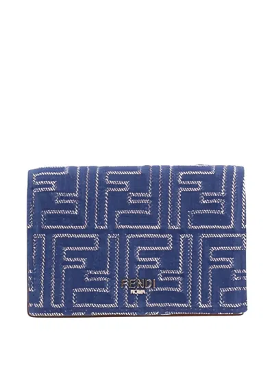 Fendi Ff Jacquard Monogram Cardholder In Blue