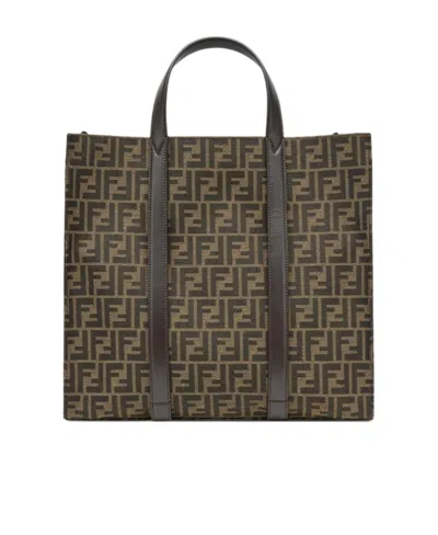 Fendi Ff Jacquard Fabric Bag In Black