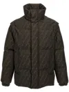 Fendi Patterned High Collar Padded Jacket With Pockets In Brown