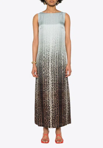 Fendi Ff Jacquard Ombre Silk Maxi Dress In Blue