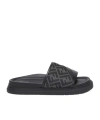 Fendi Ff Jacquard Leather Slide Sandals In Black