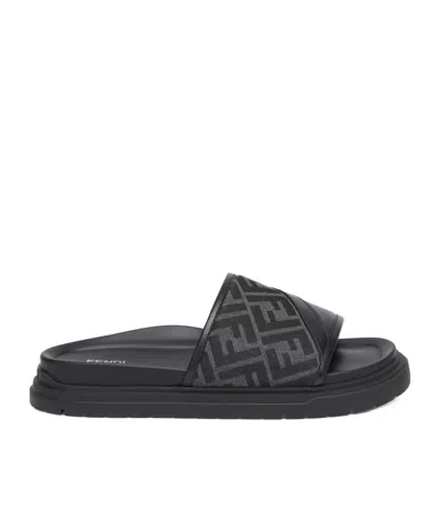 FENDI FENDI FF JACQUARD OPEN TOE SLIDES