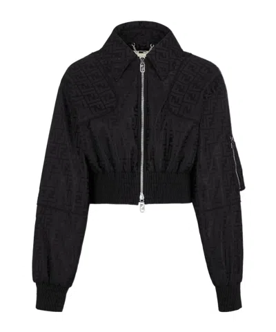 Fendi Ff-jacquard Padded Cropped Jacket In Black