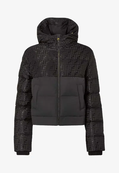 Fendi Ff Jacquard Paneled Down Jacket In Black