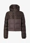 Fendi Women Brown Down Jacket With Drawstring Hood And Ff Motif In Tech Fabric Woman In Brown
