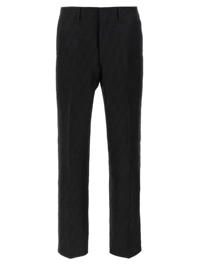 Fendi Black Linen Ff Jacquard Pants