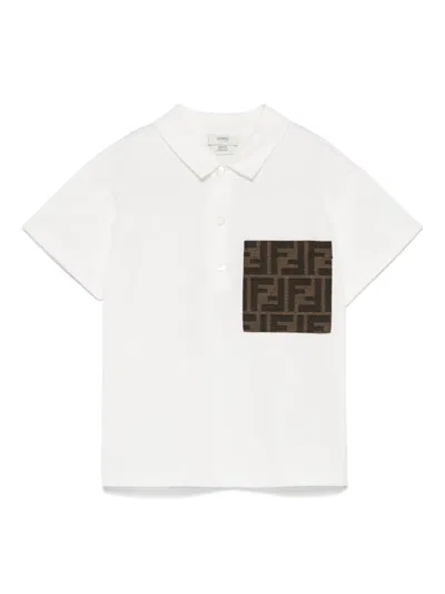Fendi Babies' Ff-jacquard Polo Shirt In 白色