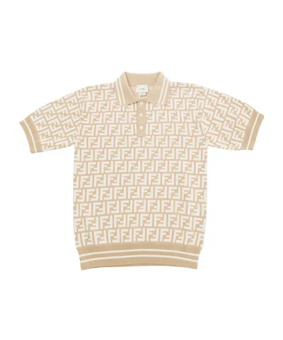 Fendi Ff-jacquard Polo Shirt In Nude