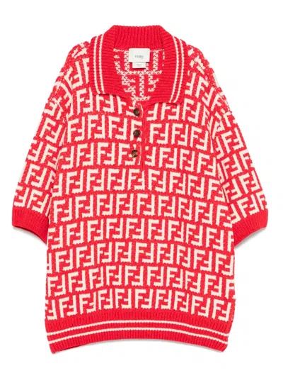 Fendi Kids' Ff-jacquard Polo Shirt In Red
